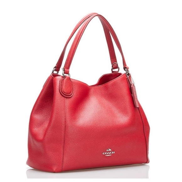 COACH Edie Refined Pebble Leather Lux Jasper Red Shoulder Bag - Picture 2 of 16
